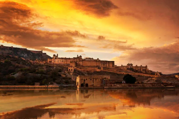 Beautiful sunset at Amer Fort in Jaipur, India.