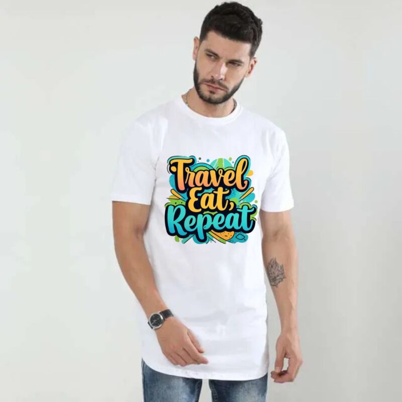 Travel, Eat, Repeat – Men’s Longline Curved T-Shirt